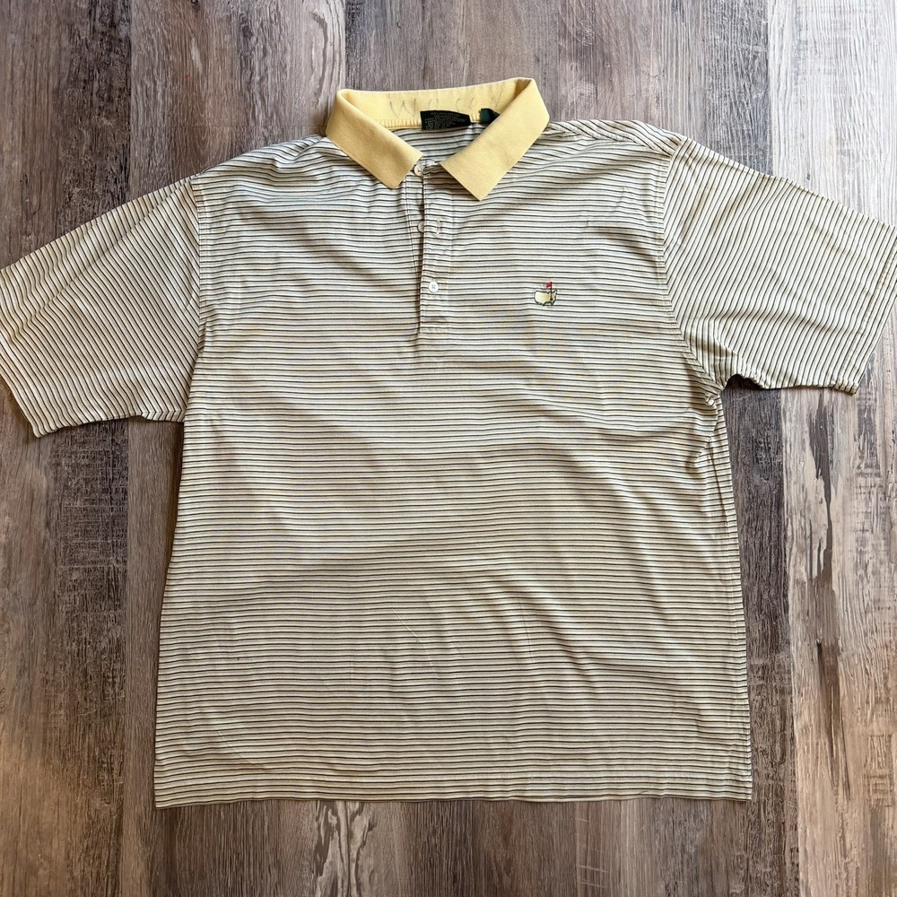 Amen‎ Corner Masters Polo Shirt Mens XL Yellow Blue Striped